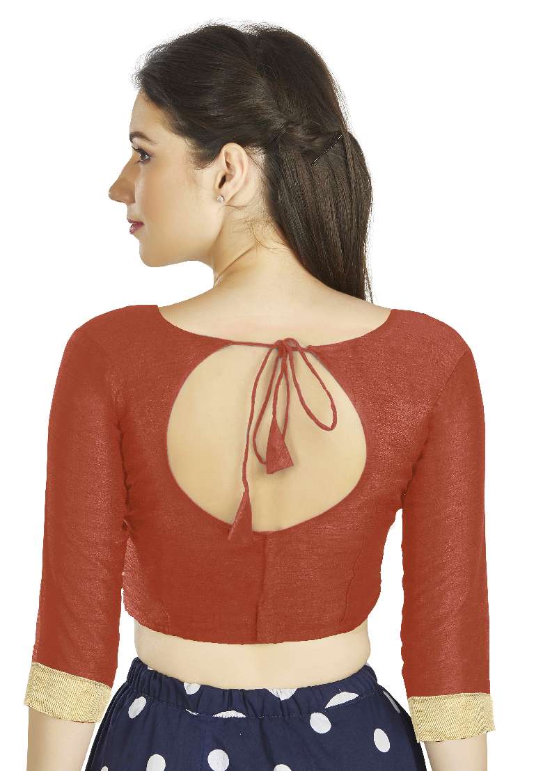 Orange Motif Art Silk Blouse - Indya