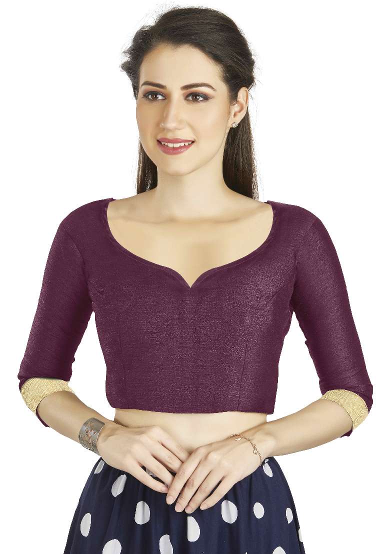 Dark Purple Motif Art Silk Blouse - Indya