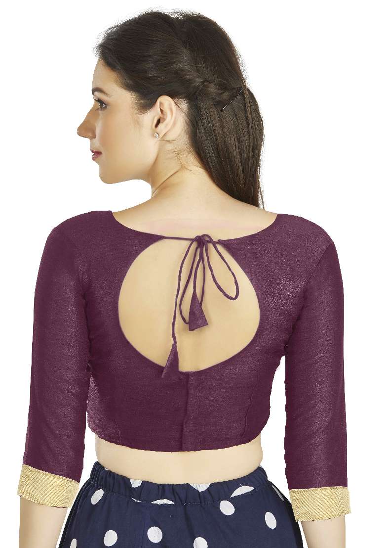 Dark Purple Motif Art Silk Blouse - Indya