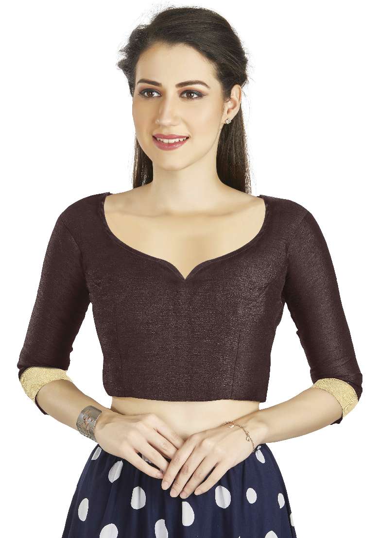 Brown Motif Art Silk Blouse - Indya