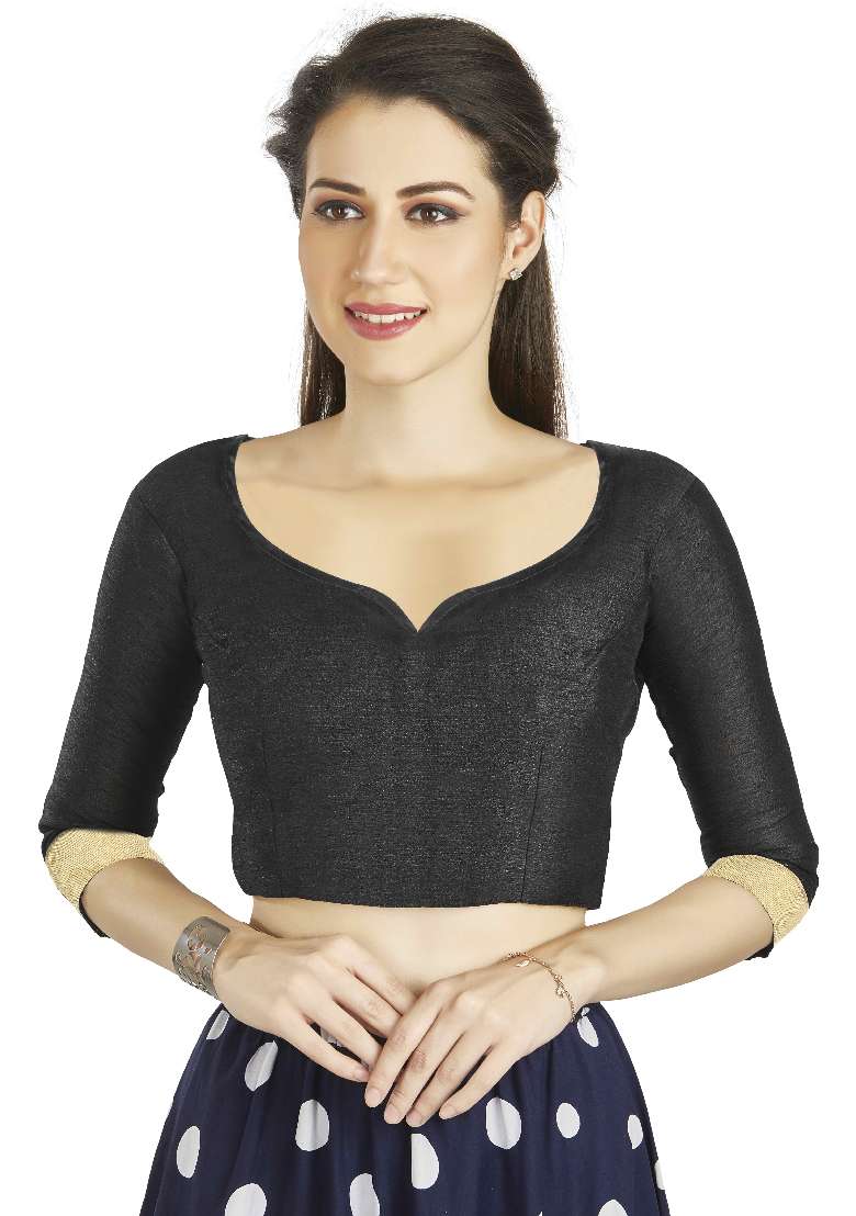 Black Motif Art Silk Blouse - Indya