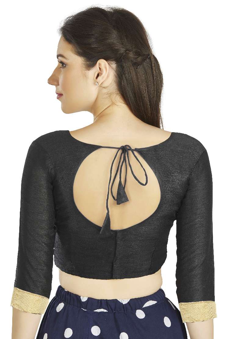 Black Motif Art Silk Blouse - Indya