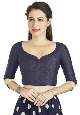 Navy Blue Motif Art Silk Blouse