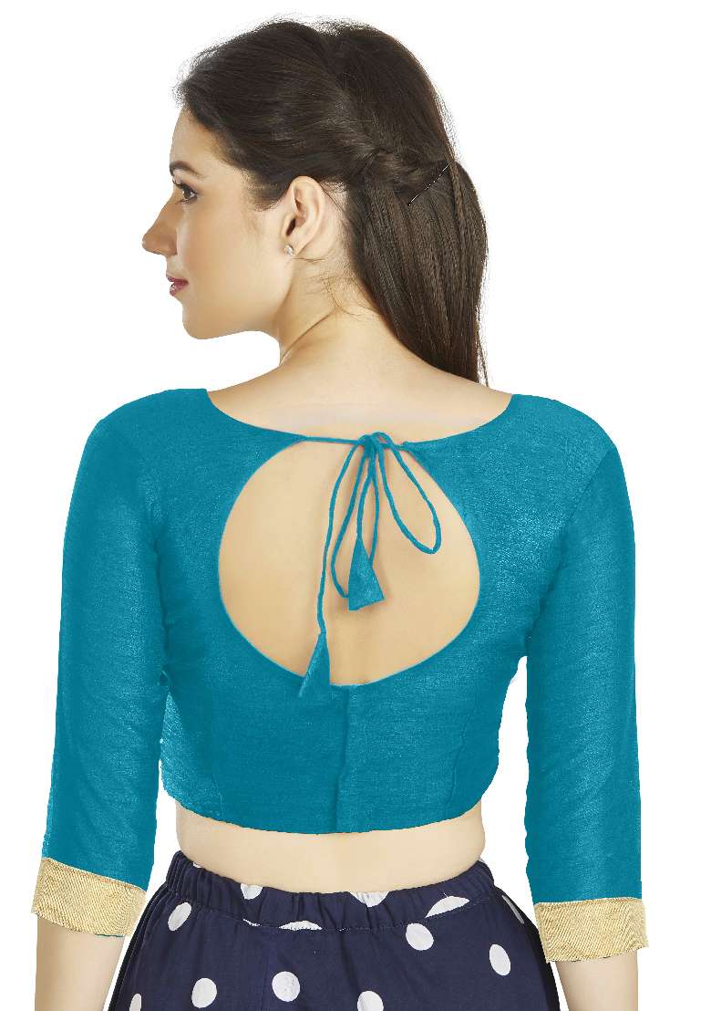 Sky Blue Motif Art Silk Blouse - Indya