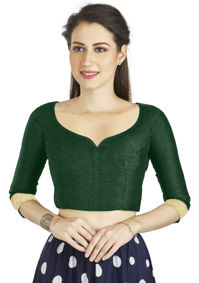 Green Motif Art Silk Blouse - Indya
