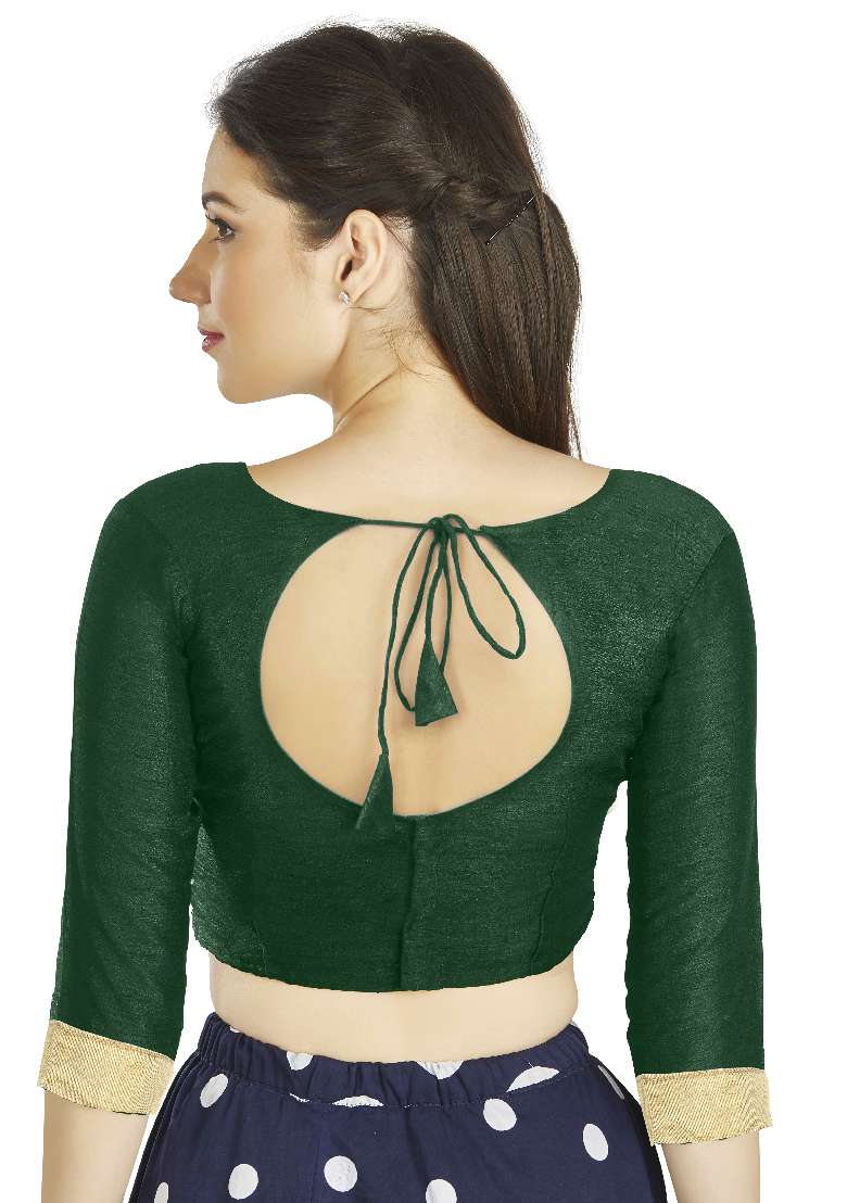 Green Motif Art Silk Blouse - Indya