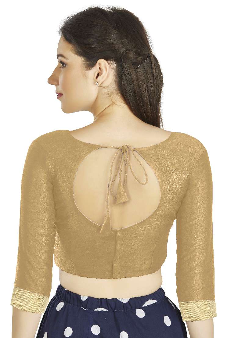 Beige Motif Art Silk Blouse - Indya