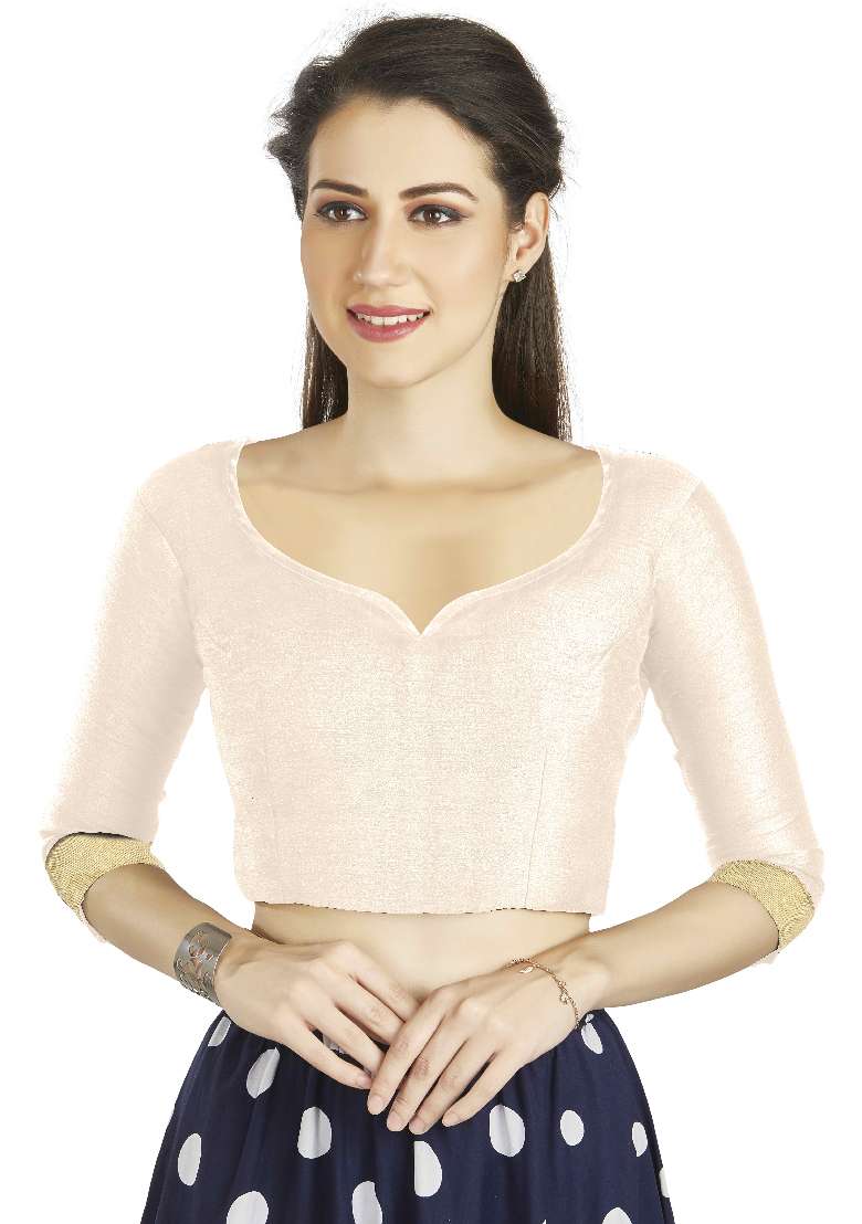 Off White Motif Art Silk Blouse - Indya
