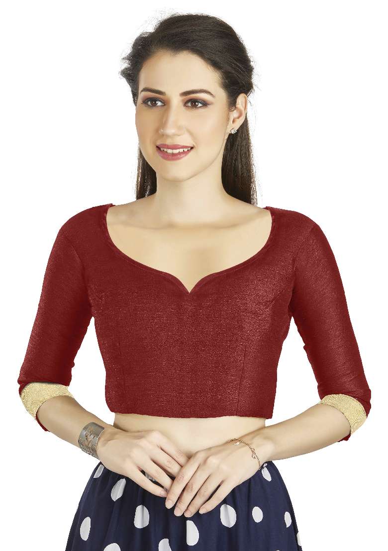 Maroon Motif Art Silk Blouse - Indya