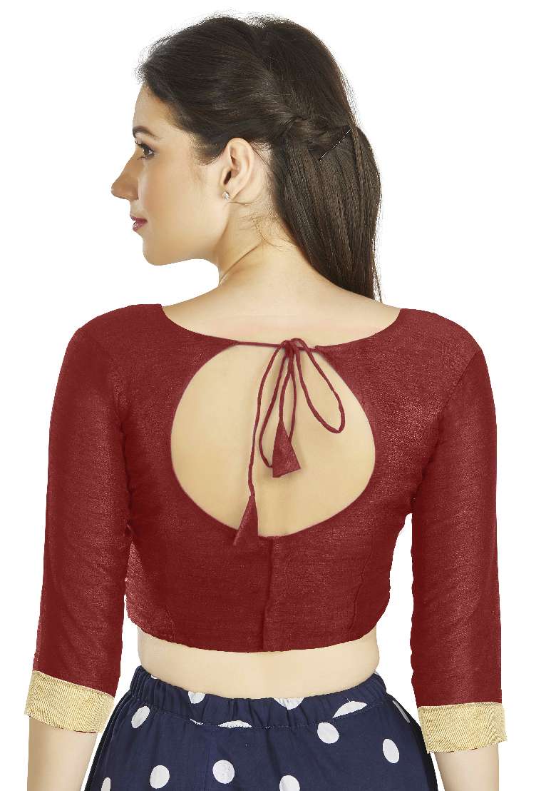 Maroon Motif Art Silk Blouse - Indya