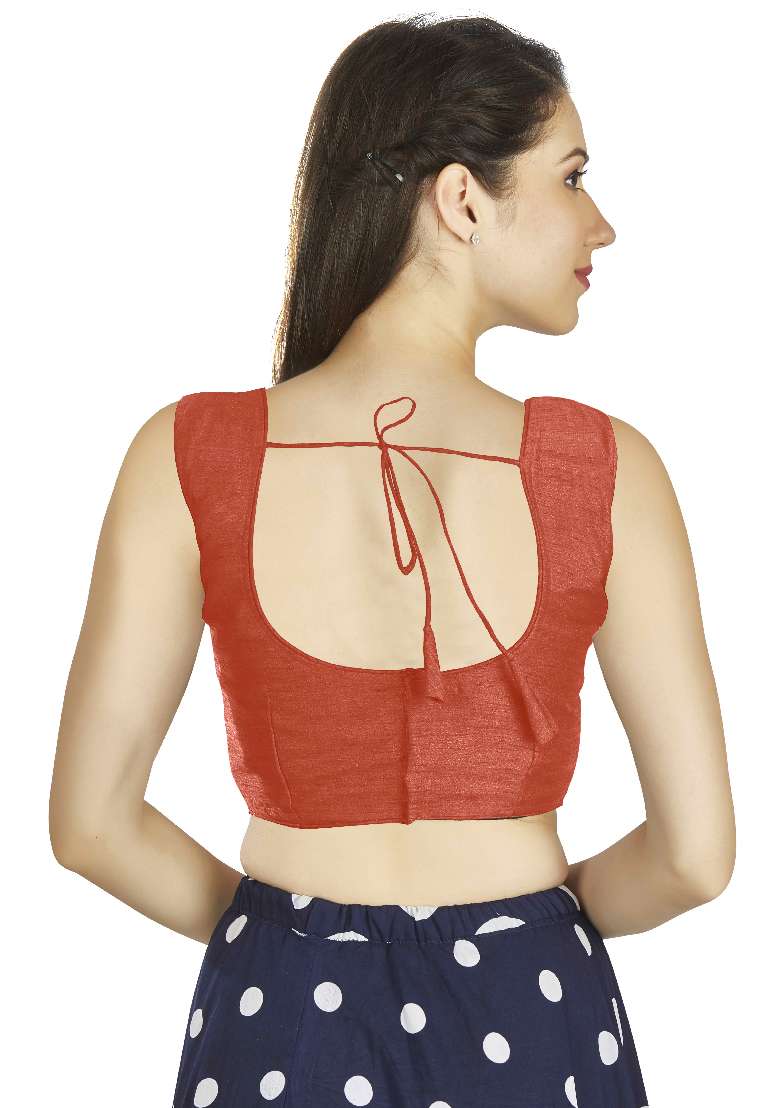 Orange Motif Art Silk Blouse - Indya