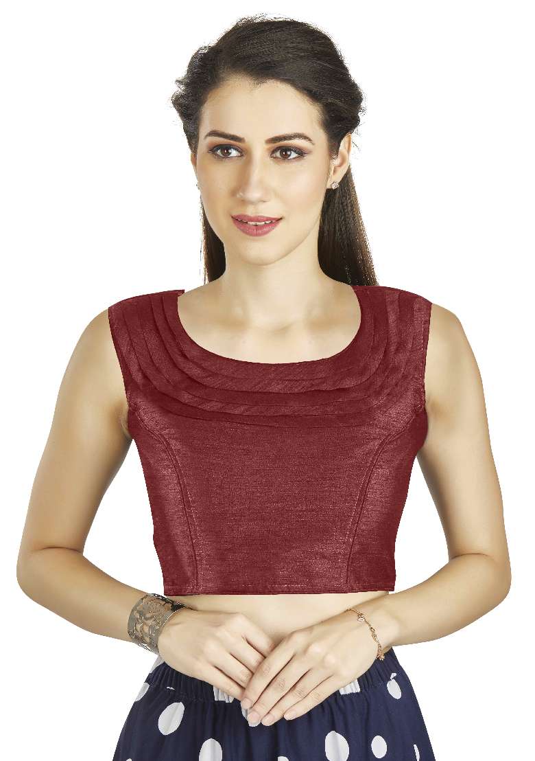 Maroon Motif Art Silk Blouse - Indya
