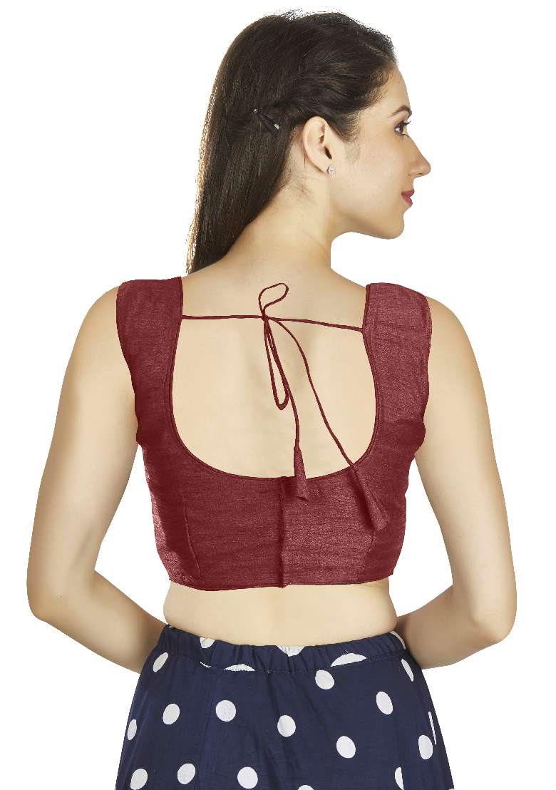Maroon Motif Art Silk Blouse - Indya