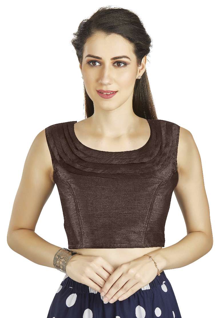 Brown Motif Art Silk Blouse - Indya
