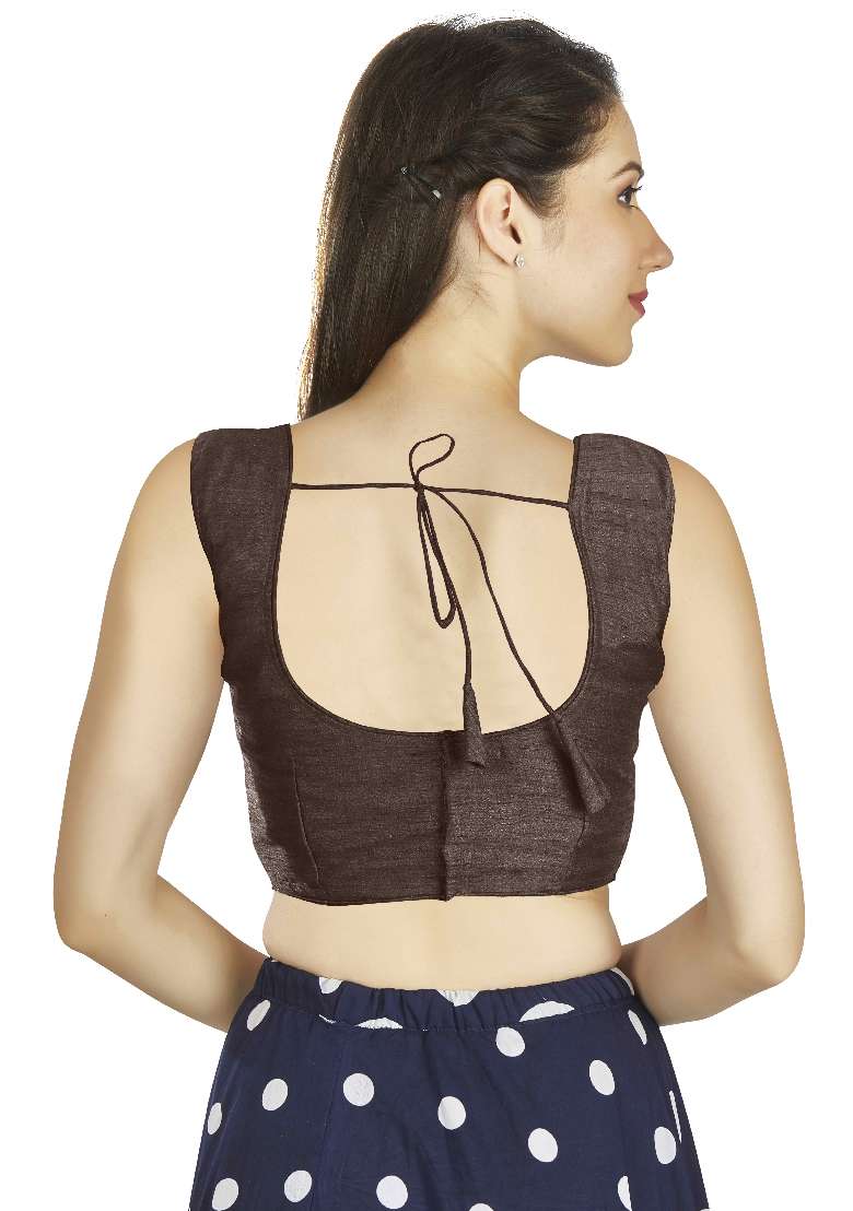 Brown Motif Art Silk Blouse - Indya