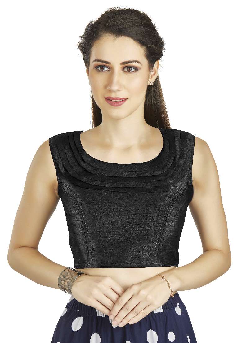Black Motif Art Silk Blouse - Indya
