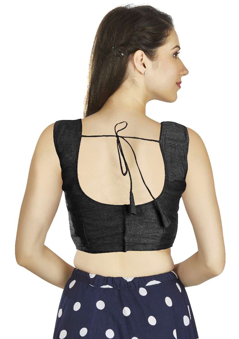 Black Motif Art Silk Blouse - Indya