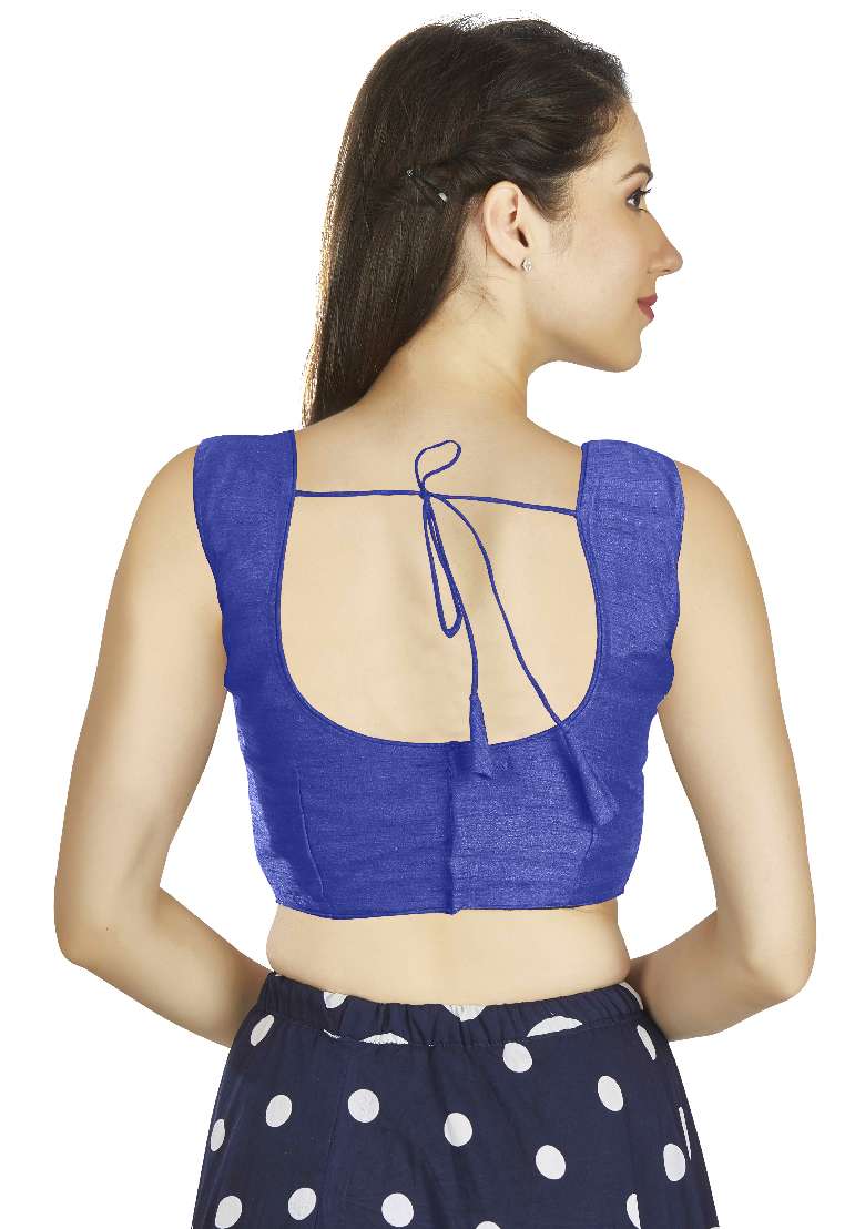 Royal Blue Motif Art Silk Blouse - Indya