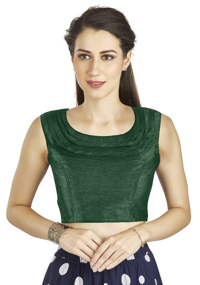 Green Motif Art Silk Blouse - Indya