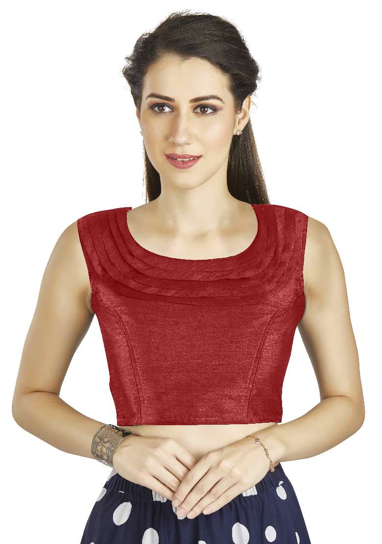Red Motif Art Silk Blouse - Indya