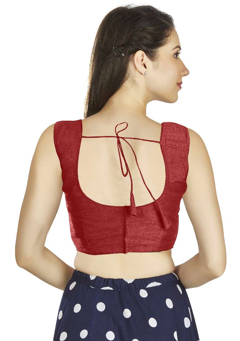 Red Motif Art Silk Blouse - Indya