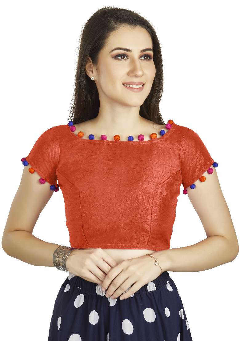 Orange Motif Art Silk Blouse - Indya