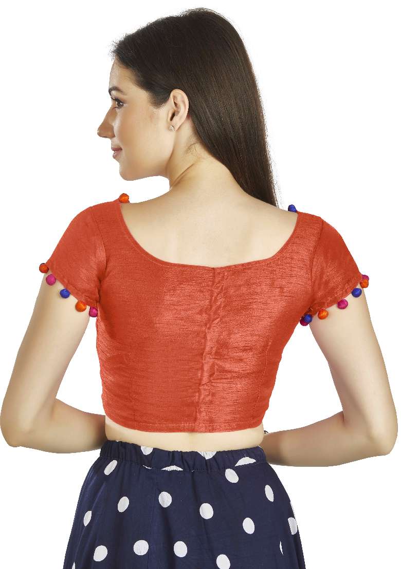 Orange Motif Art Silk Blouse - Indya