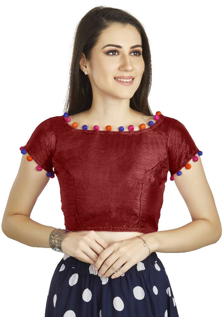 Maroon Motif Art Silk Blouse - Indya
