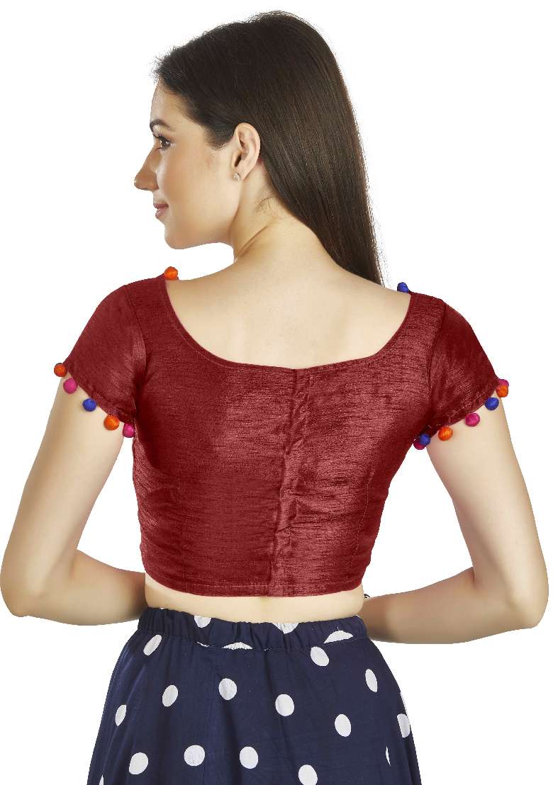 Maroon Motif Art Silk Blouse - Indya