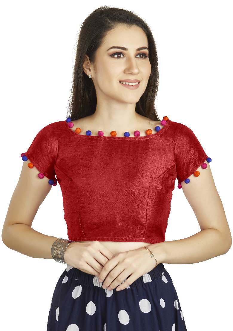 Red Motif Art Silk Blouse - Indya