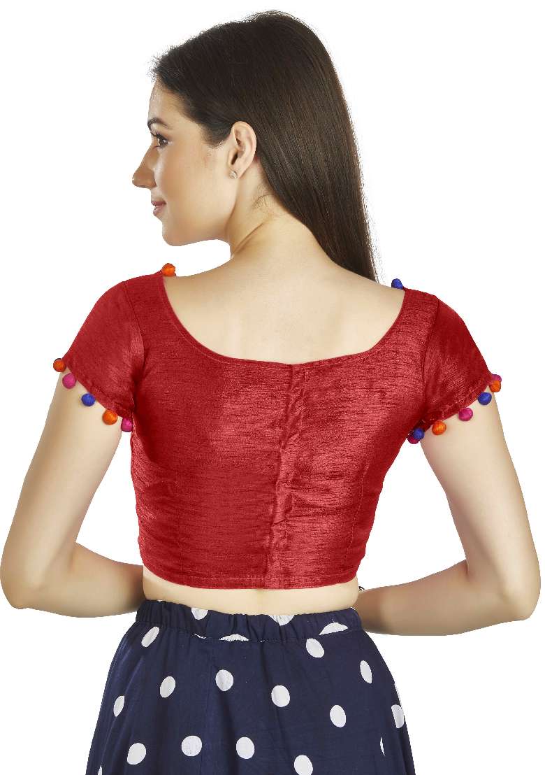 Red Motif Art Silk Blouse - Indya