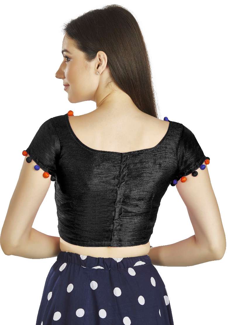 Black Motif Art Silk Blouse - Indya