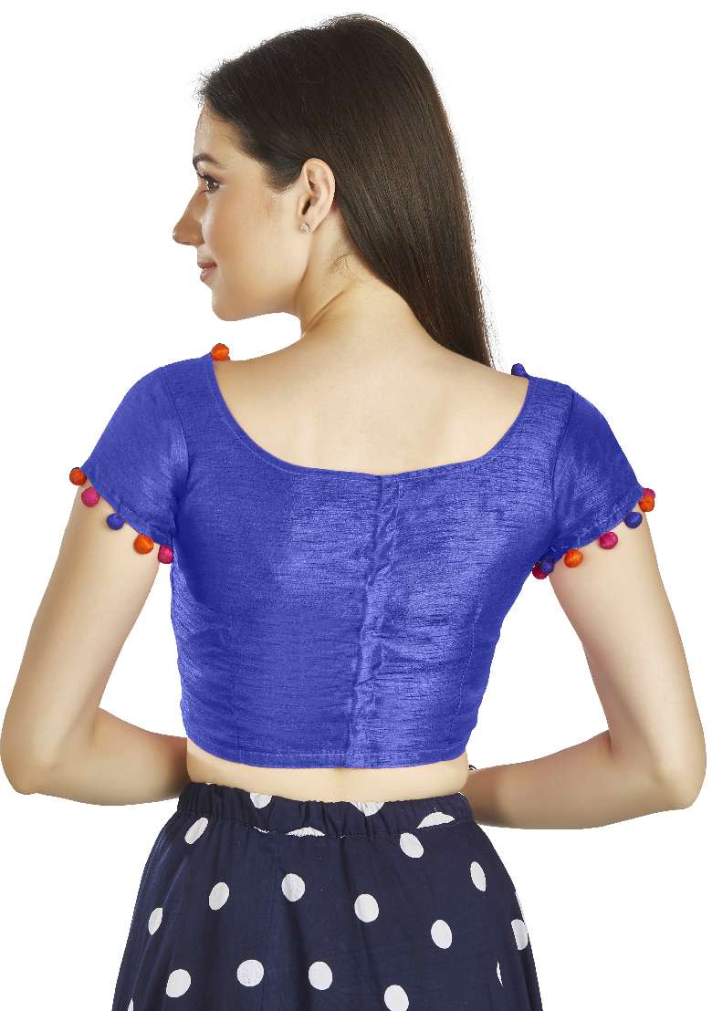 Royal Blue Motif Art Silk Blouse - Indya