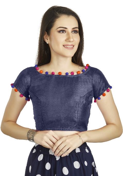 Navy Blue Motif Art Silk Blouse