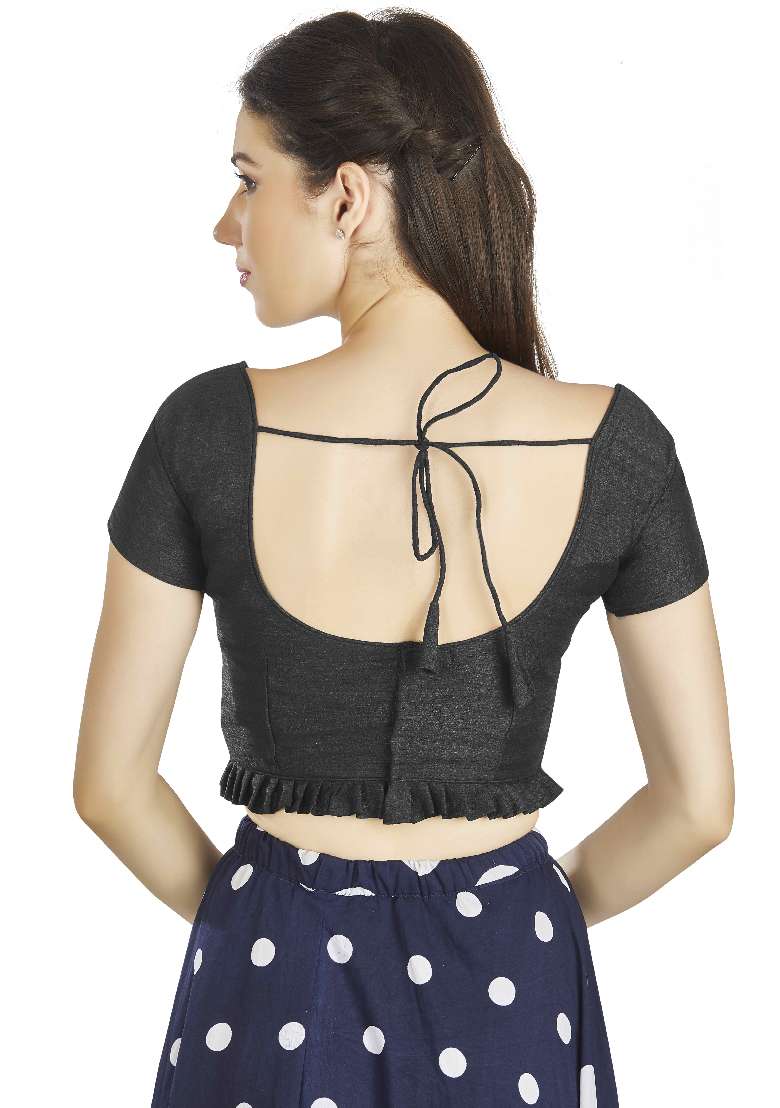 Black Motif Art Silk Blouse - Indya