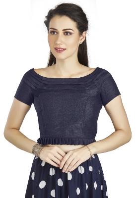 Navy Blue Motif Art Silk Blouse