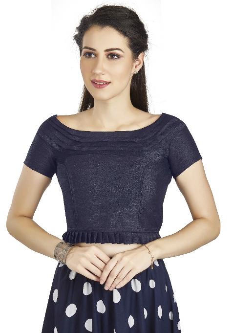 Navy Blue Motif Art Silk Blouse
