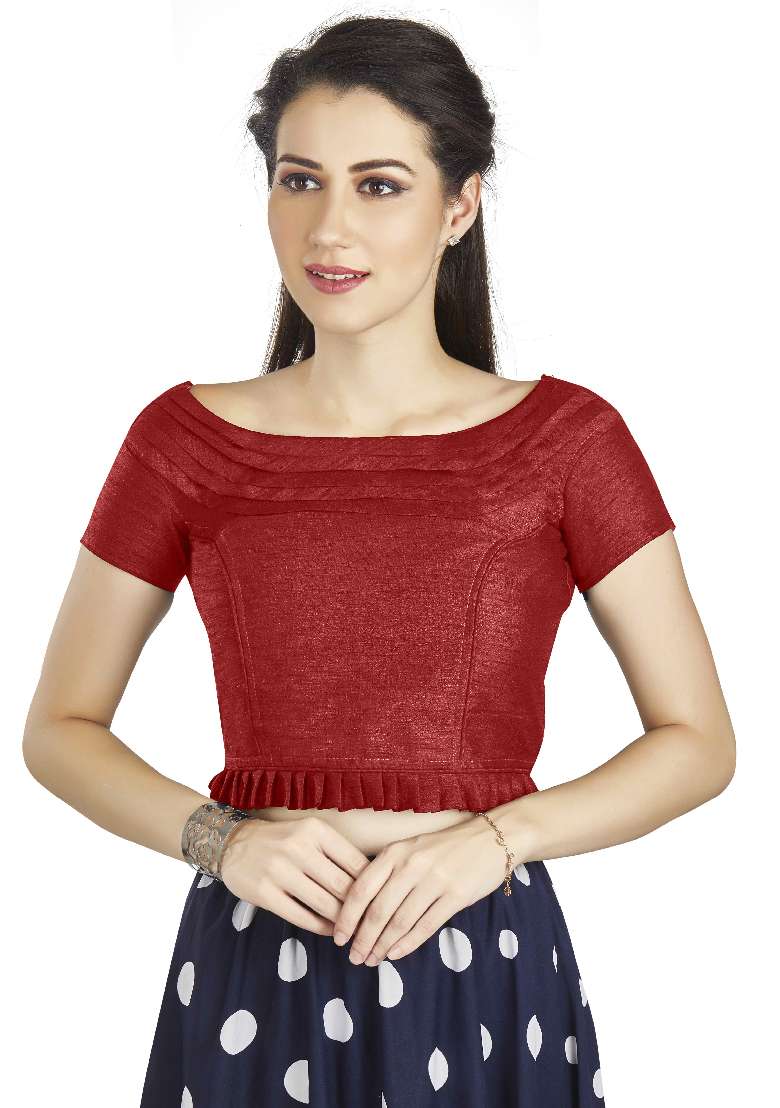 Red Motif Art Silk Blouse - Indya