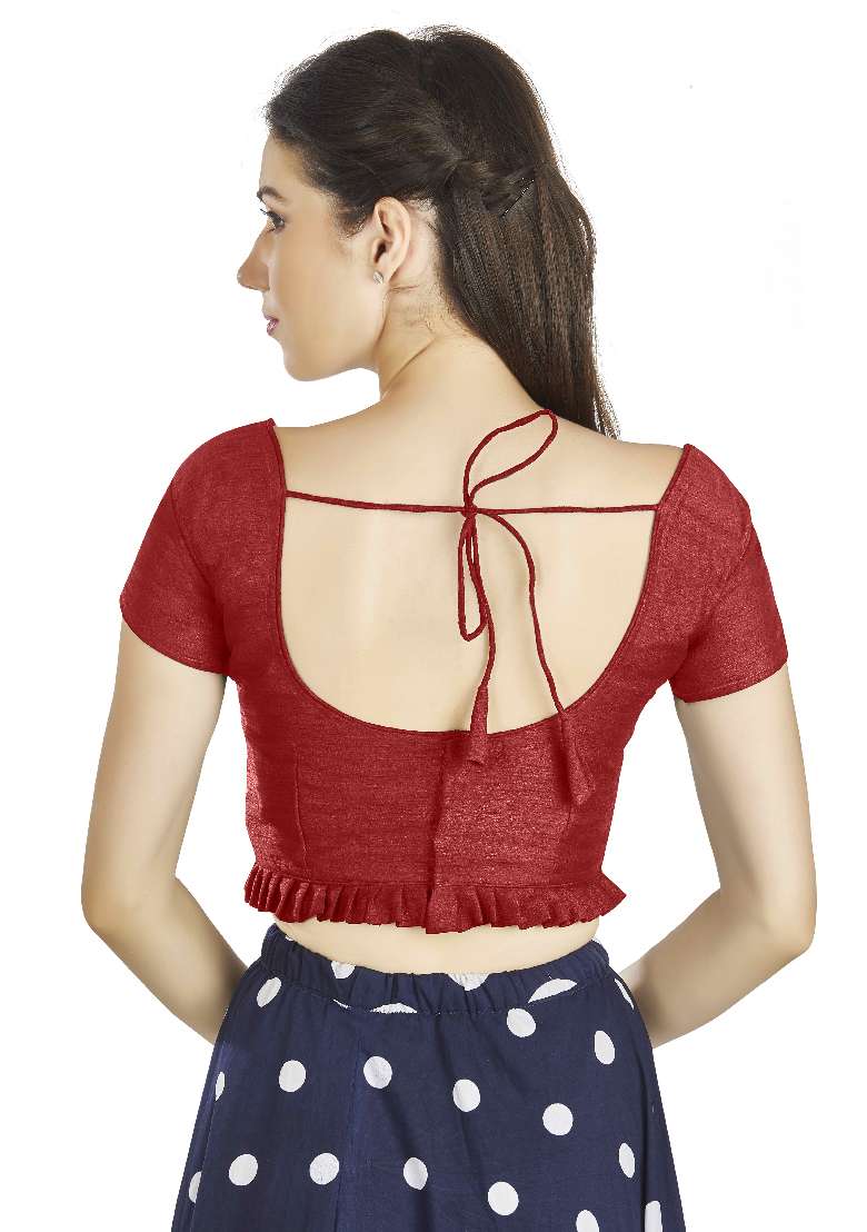 Red Motif Art Silk Blouse - Indya