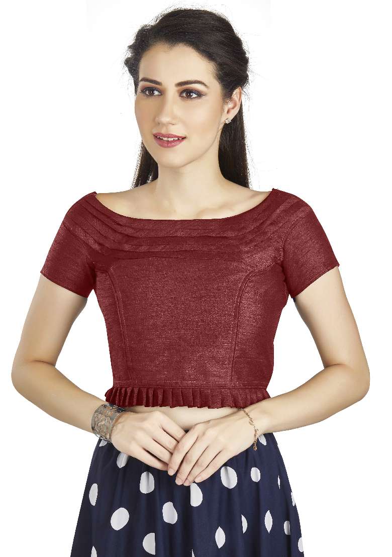 Maroon Motif Art Silk Blouse - Indya