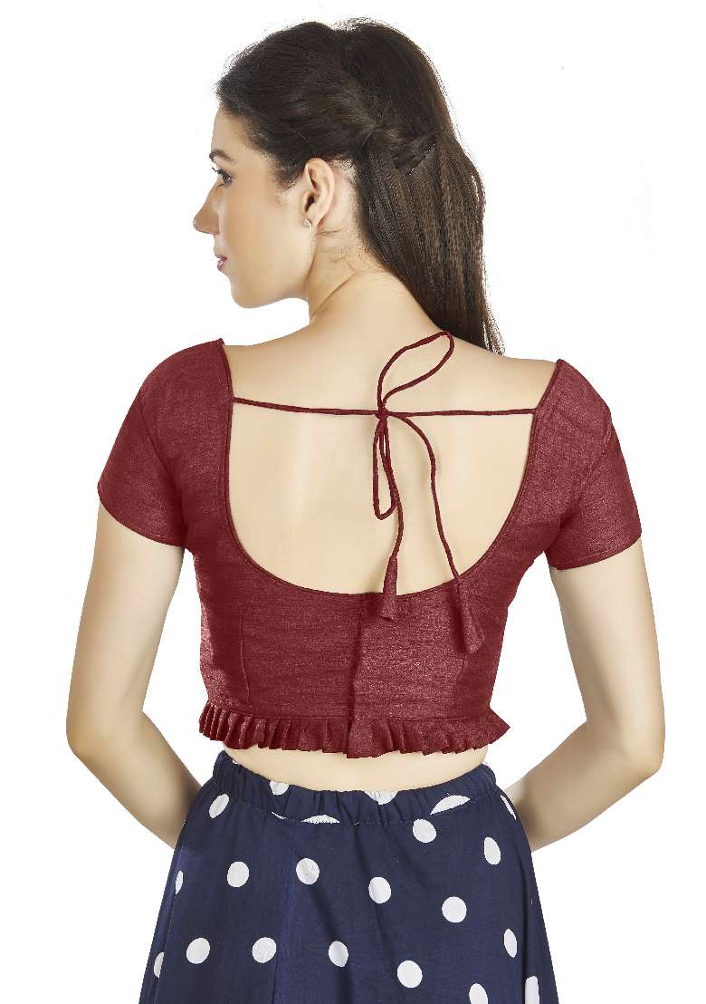 Maroon Motif Art Silk Blouse - Indya