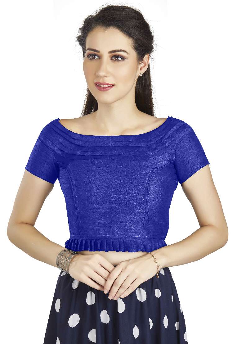 Royal Blue Motif Art Silk Blouse - Indya