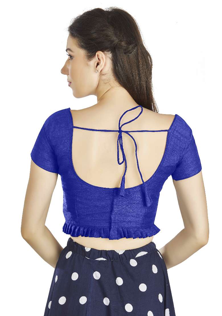 Royal Blue Motif Art Silk Blouse - Indya