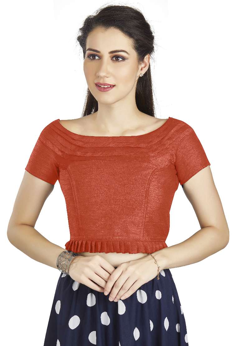 Orange Motif Art Silk Blouse - Indya
