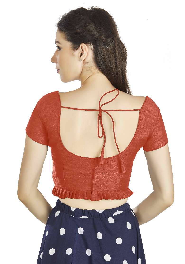 Orange Motif Art Silk Blouse - Indya