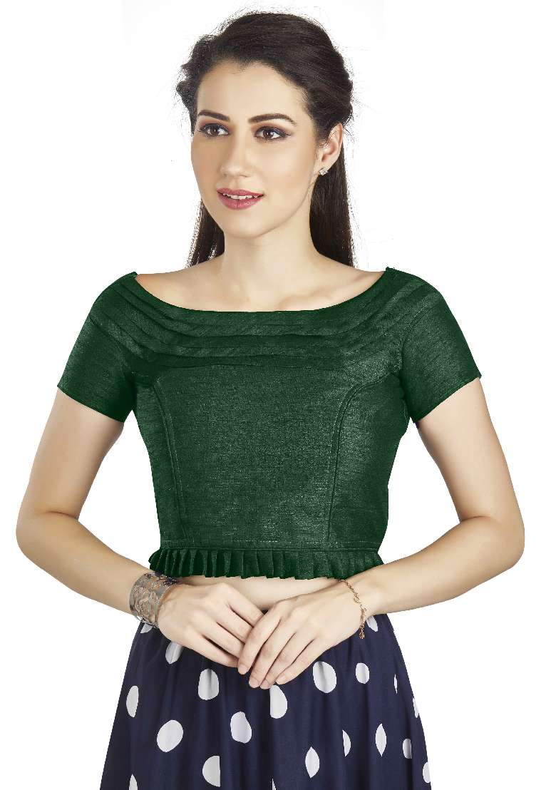 Green Motif Art Silk Blouse - Indya