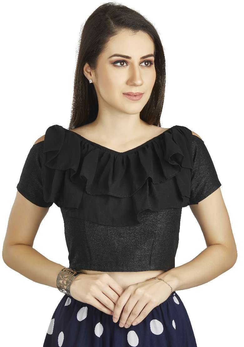 Black Motif Art Silk Blouse - Indya