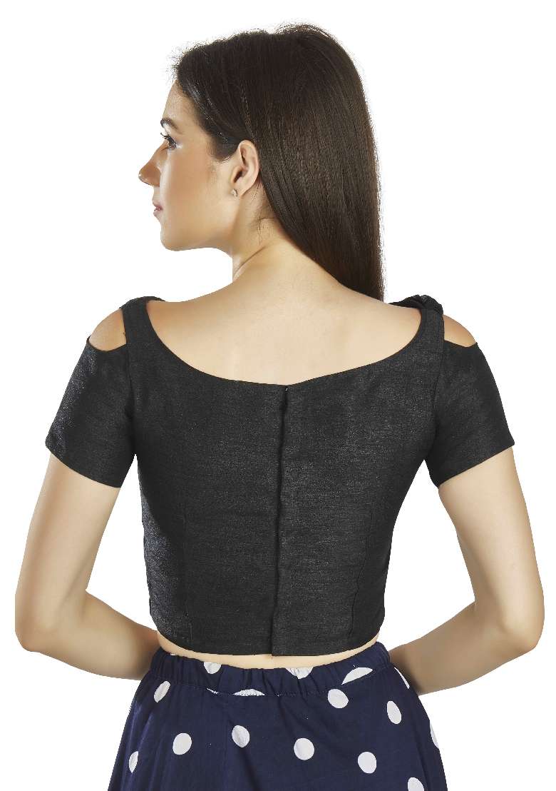 Black Motif Art Silk Blouse - Indya