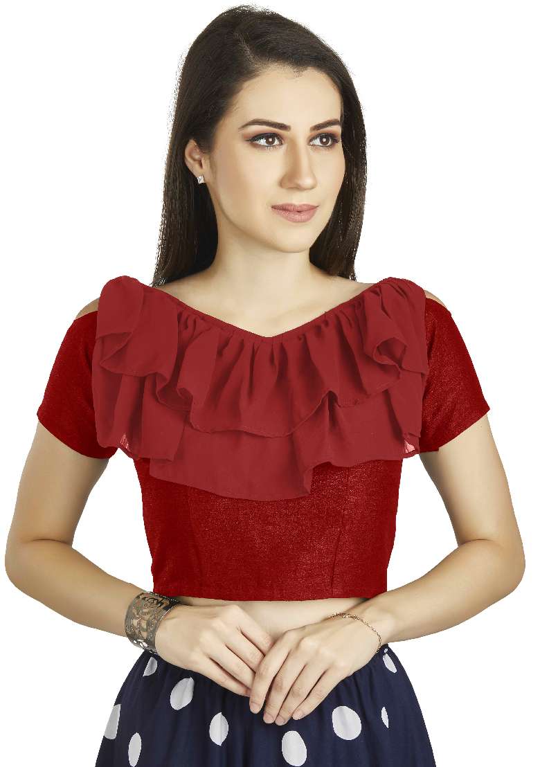 Red Motif Art Silk Blouse - Indya