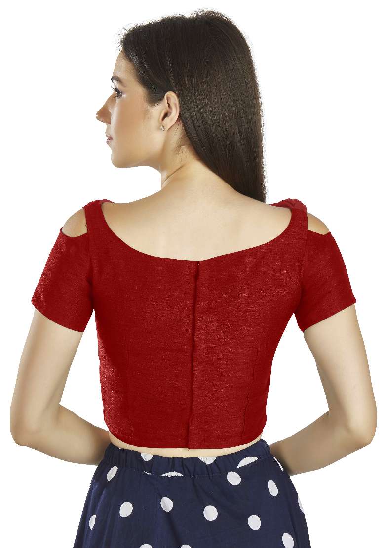 Red Motif Art Silk Blouse - Indya